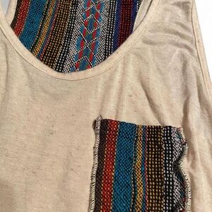 Blu Planet Cream Tank Top with Colorful Pocket And Racer Back